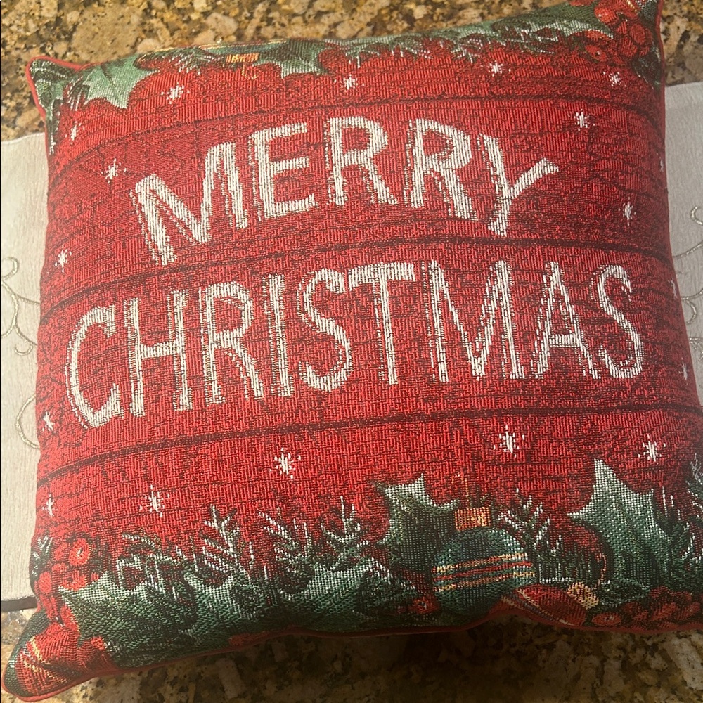Holiday Red Merry Christmas Pillow